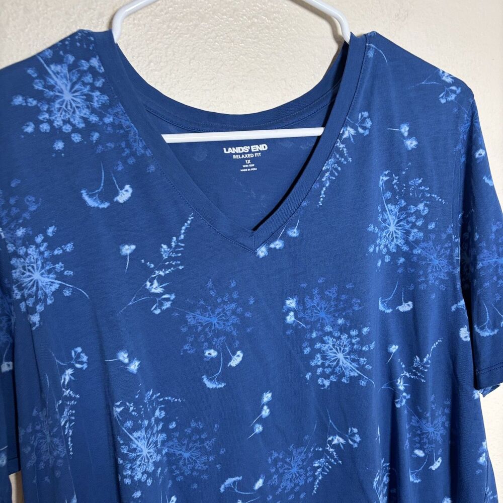 Lands' End T-Shirt Women's 1X Relaxed Fit Short Sleeve V-Neck Casual Printed - Picture 3 of 8